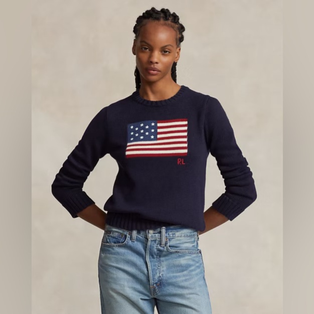 Ralph Lauren Flag Cotton Crewneck Sweater Women’s Navy